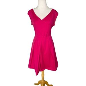 Piazza Sempione EU 46 Pink Cotton Blend Aline Pocket Dress V Neck US Size 10